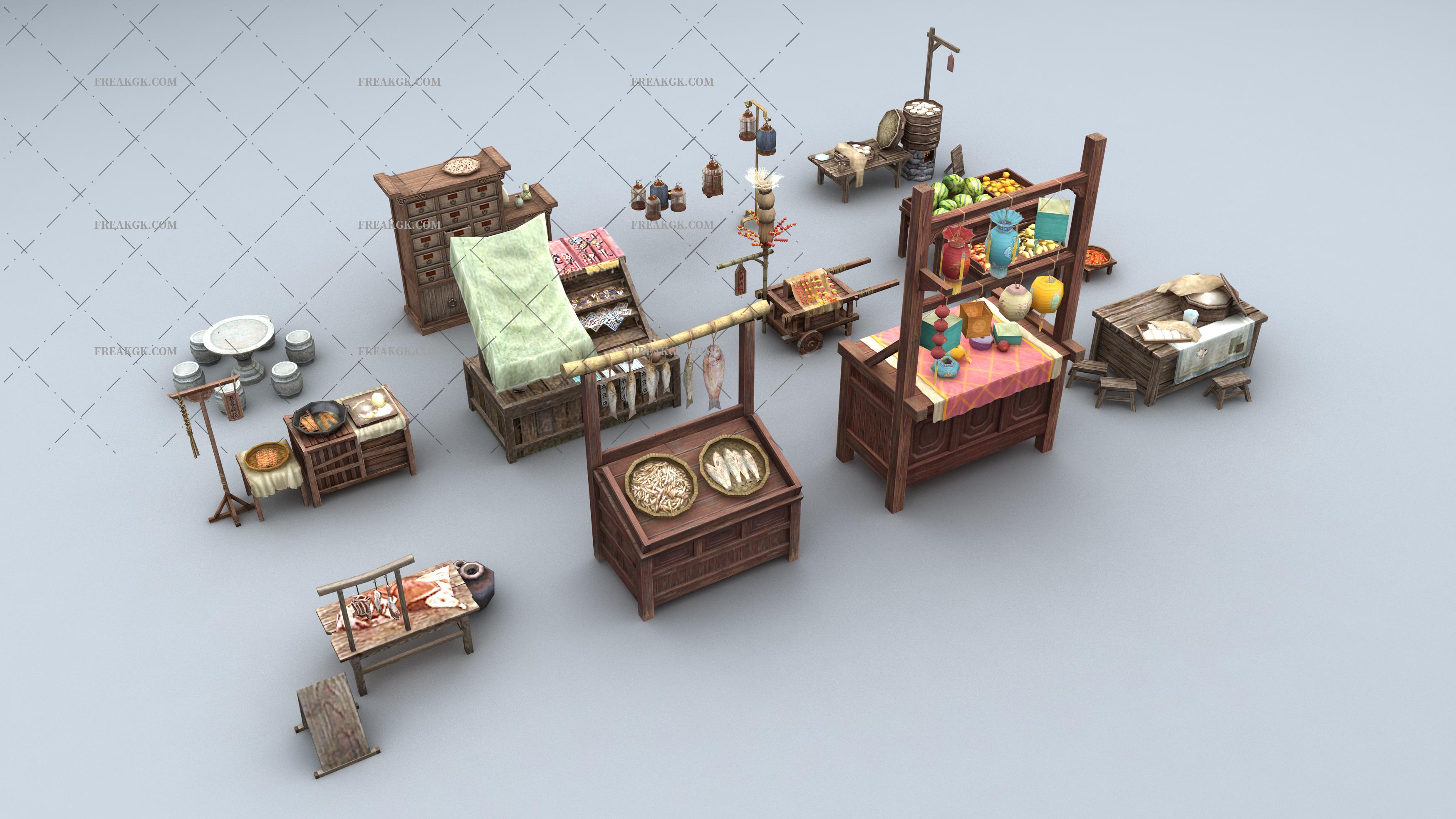 中式 古代摊位3D模型